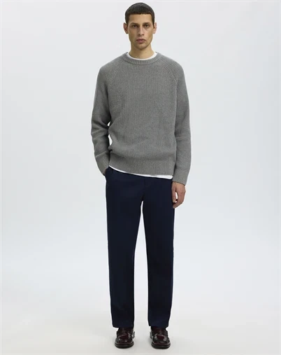Selected - SLMBraun Rib Crew Strik - Medium Grey Melange